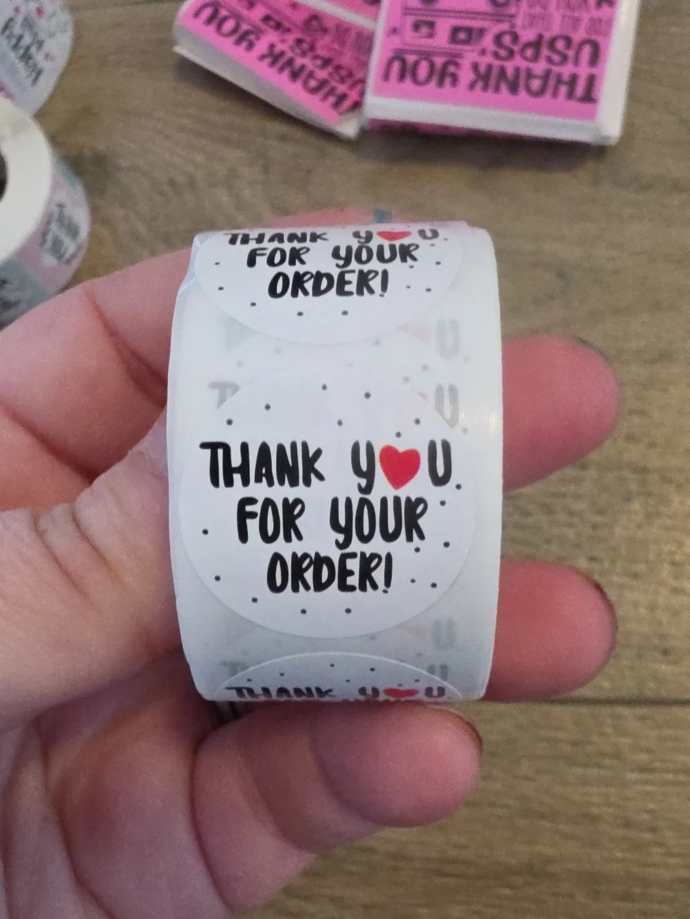 Thank You For Your Order Round Sticker Labels - White with Red Heart